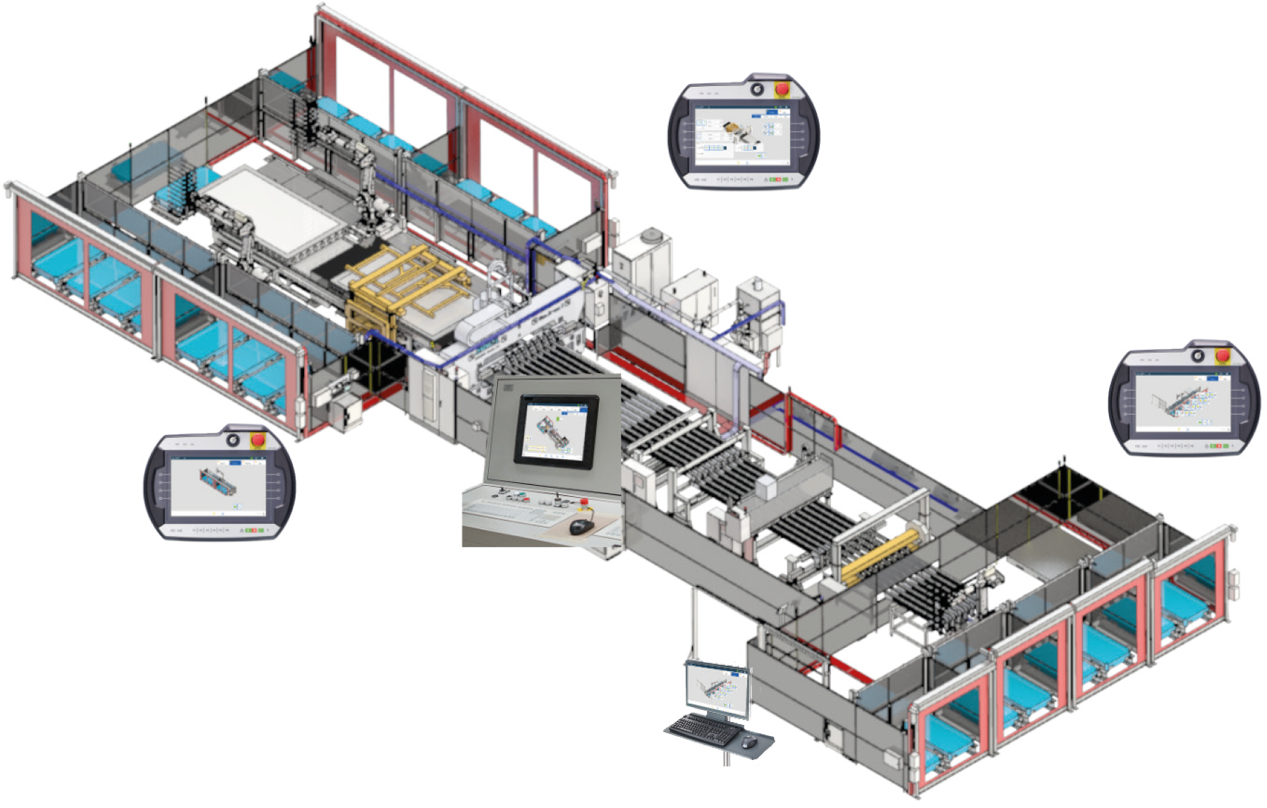 Visualization of an Andritz Soutec production system with HMI control panels that feature higher performance requirements and technological advancements.